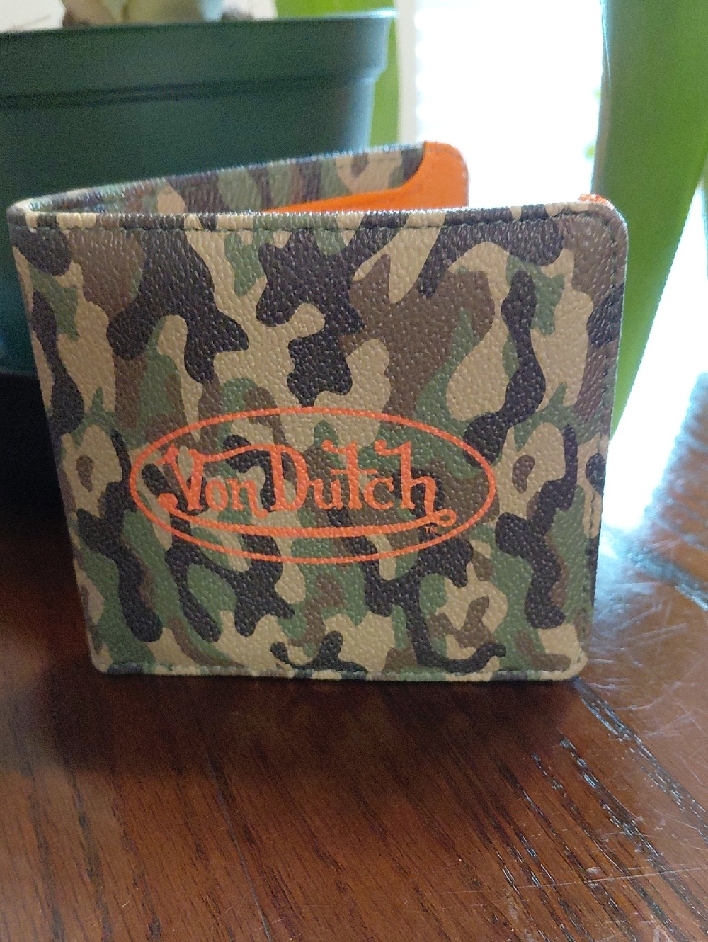 Von Dutch Camo Card Holder Wallet with Orange Logo